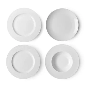 Empty ceramic round plate isolated on white backgroud. top view Stock Photos