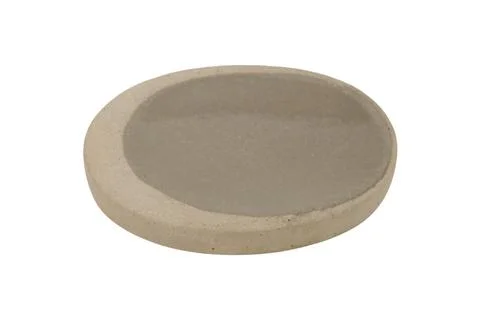 Empty ceramic soap dish on white background. Minimalist round dish for food s Stock Photos