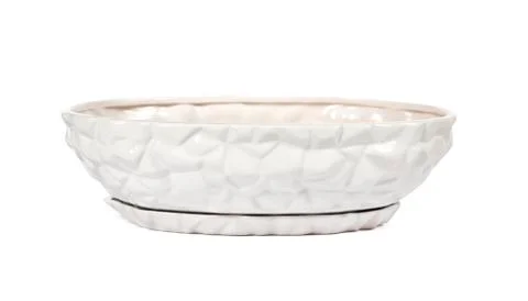 Empty ceramic white flower pot isolated on white background Stock Photos