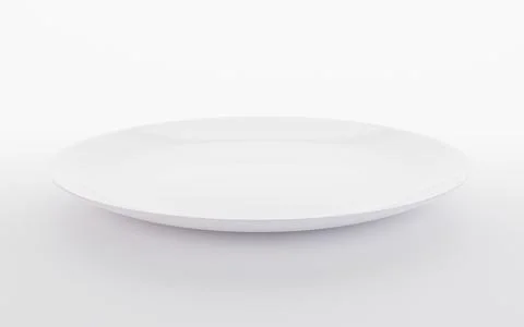 Empty ceramic white plate on white background, 3d illustration Stock Illustration