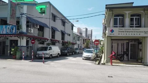 Empty Ceylon road, view from Jalan Argyll, George Town, Penang, Malaysia Stock Footage 162120773