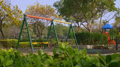 Empty chain swings on playground. Stock Footage 301794496