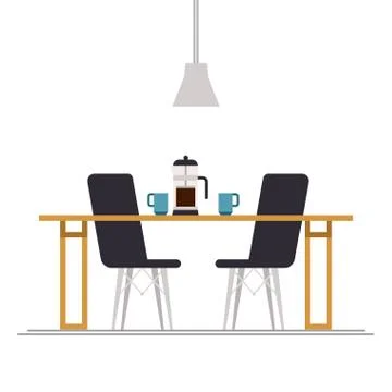 Empty chair, office table with hot cup of tea Stock Illustration