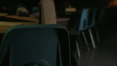 Empty chairs in a classroom during an afternoon session Stock Footage 342047823