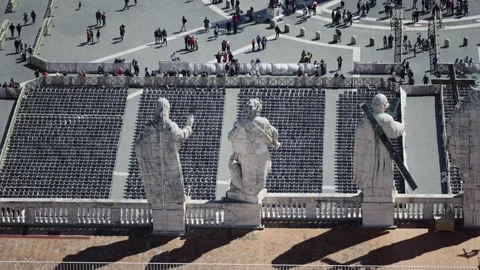 Empty chairs for Eastern holiday mass ceremony at Saint Peter square Stock Footage 263599606