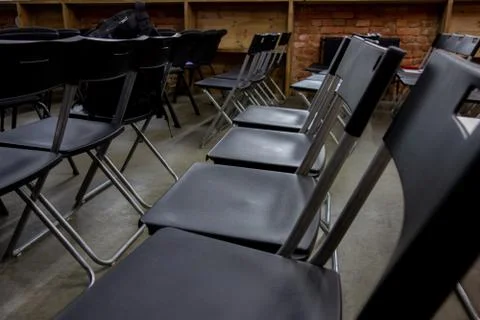 Empty chairs rows before presentation or seminar. Classroom or conference hal Photos