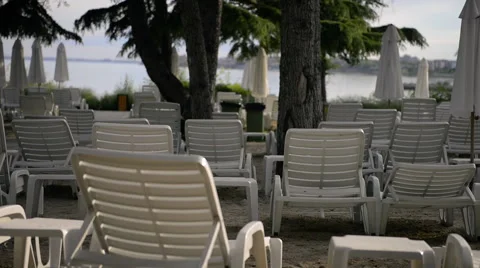 Empty Chairs at a Sea Resort Stock Footage 66866925
