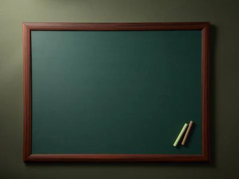 Empty chalkboard with chalks, horizontal frame. Foto stock