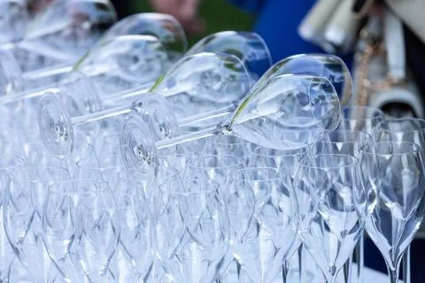 Empty champagne glasses preparing for celebration event 写真素材