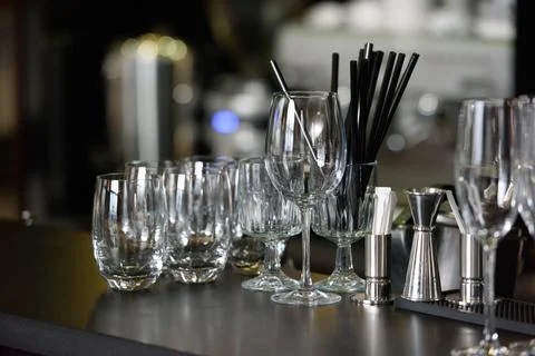 Empty Champagne glasses on a table. soft focus Stock Photos