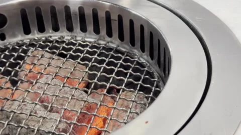 Empty Charcoal BBQ Grill with Glowing Hot Coals Stock Footage 340539437