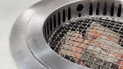 Empty Charcoal BBQ Grill with Glowing Hot Coals Stock Footage 340539569