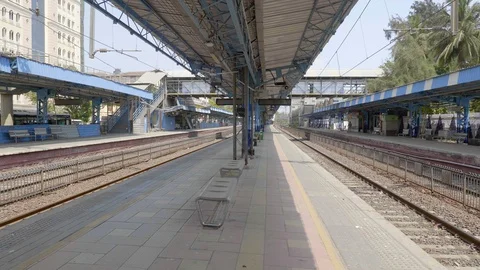 Empty Charni Road railway station during a national lockdown, India Stock Footage 130063312