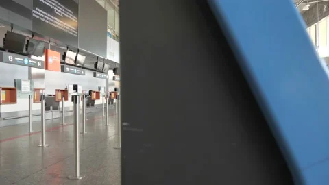 Empty Check In Area At The Closed International Airport Stock Footage 130276417