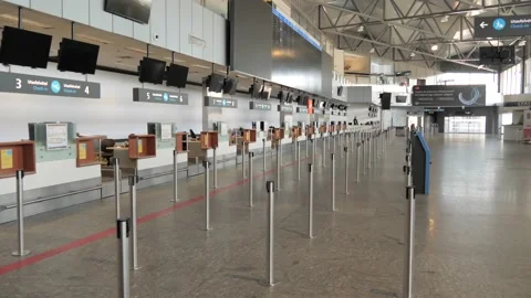 Empty Check In Area During Covid19 Outbreak, Bud International Airport Vídeos de archivo 130276808