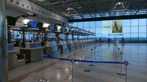 Empty check in desks at Milan Malpensa airport during Covid19 pandemic Stock Footage 154347969