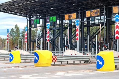 Empty checkpoint gate at toll road, Moscow region, 15/10/2020 Fotos Stock