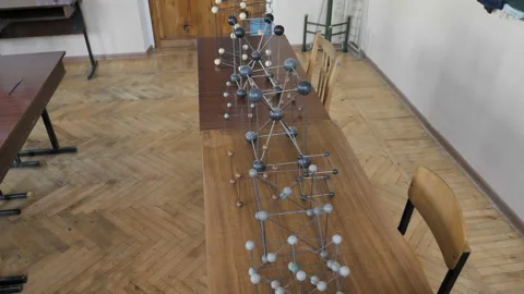 Empty Chemical Classroom With Molecular Structures Stock Footage 138046649