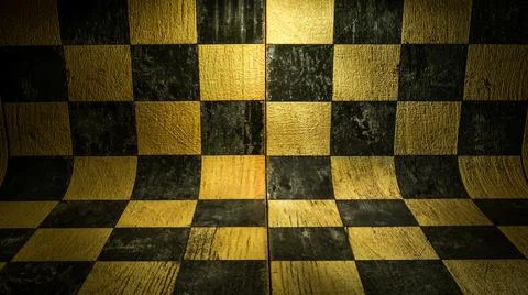 Empty chess board background. curved surface with shadows and light spots. 3d Illustrazione stock