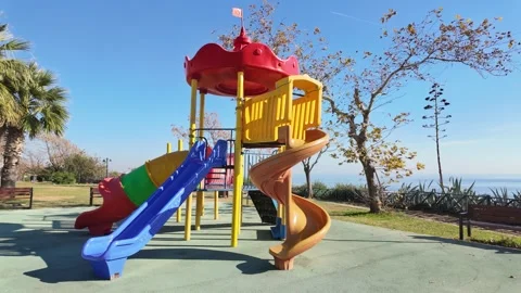 Empty Children Playground In Antalya Seafront Park Stock Footage 337420569