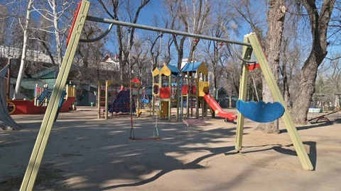 Empty children playground in cathedral square park in the center of Chisinau Stock Footage 126555491