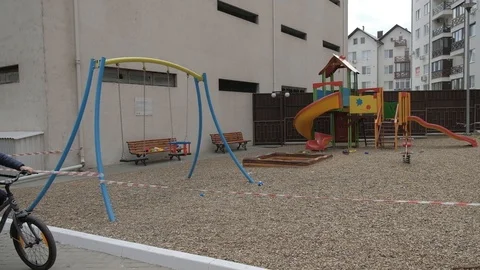 Empty children playground during the quarantine period. Covid 19, coronavirus. Stock Footage 130117929