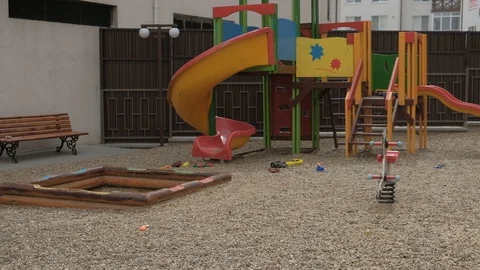 Empty children playground during the quarantine period. Covid 19, coronavirus. Stock Footage 130117955