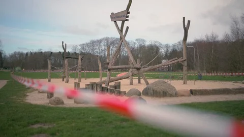 Empty children playground by the reason of covid-19 virus threat Stock Footage 126774989