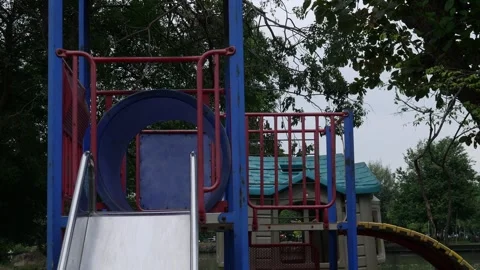 Empty Children Playground with Slide Stock Footage 321940619