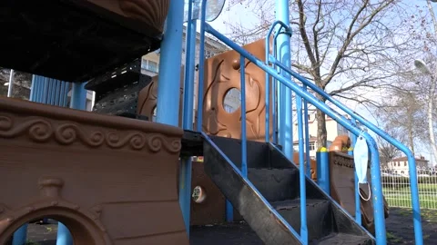 Empty children's playground, covid-19 mask, curfew, empty park, health, virus Video stock 147464379