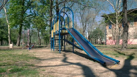 An empty children's playground during the Covid-19 virus pandemic Video stock 137966937