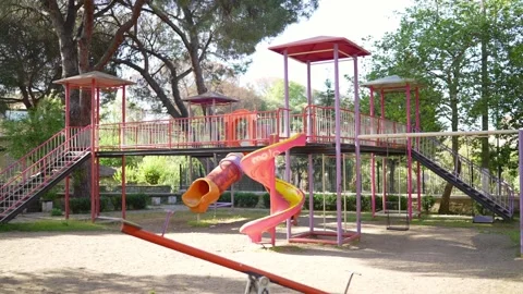 Empty children's playground in the park due to COVID-19. Stock Footage 154301010