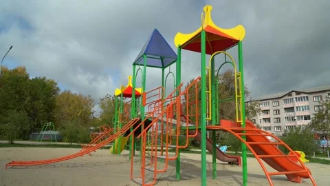 An empty Children's Playground in the park during Quarantine due to the covid-19 Stock Footage 139625211