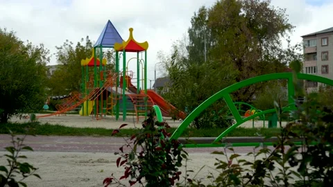 An empty Children's Playground in the park during Quarantine due to the covid-19 Stock Footage 144435027