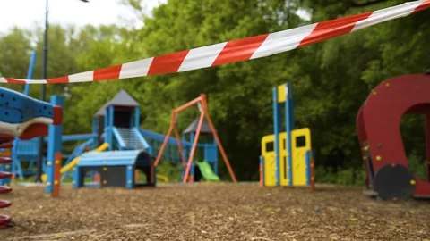 Empty children's playground in a public park in Szentendre, Hungary, Europe. Video stock 129294937