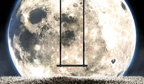Empty Childrens Swing And Moon Silhouette Stock Illustration