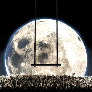 Empty Childrens Swing And Moon Silhouette Stock Illustration