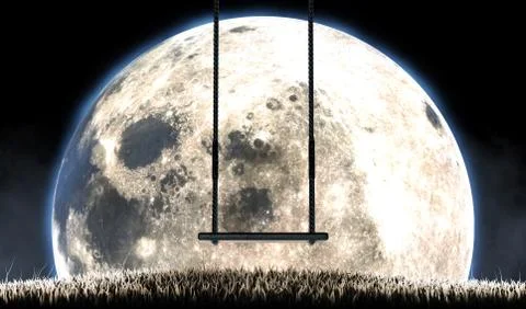 Empty Childrens Swing And Moon Silhouette Stock Illustration