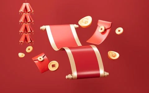 Empty Chinese style scroll, Chinese new year element, empty scroll template.. Stock Illustration