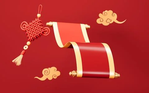 Empty Chinese style scroll, Chinese new year element, empty scroll template.. Illustrazione stock