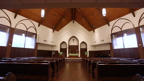 Empty Church Chapel From Back Tilt Down Stock-Footage 145603405