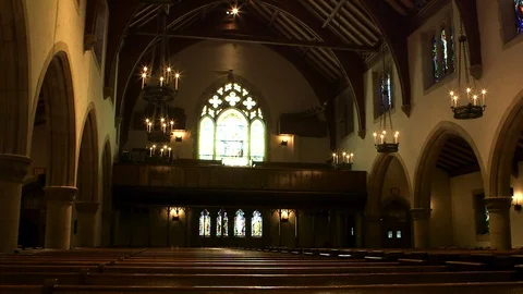 Empty church interior in Gothic Revival style Stock Footage 106880106