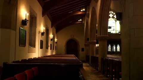 Empty church interior in Gothic Revival style Stock Footage 106880239