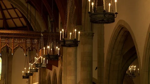 Empty church interior in Gothic Revival style Video stock 106880846