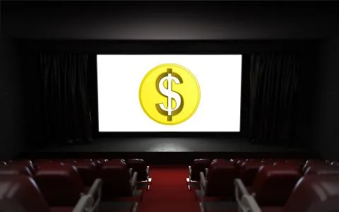 Empty cinema auditorium with dollar coin on the screen illustration Stock Illustration