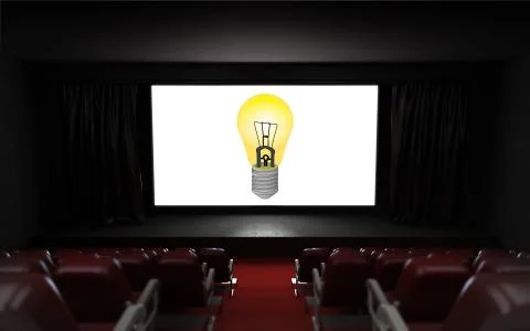 Empty cinema auditorium with science advertisement on the screen illustration Stock Illustration