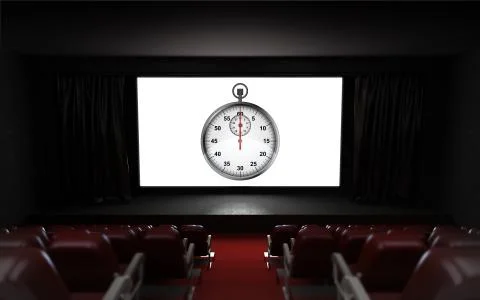 Empty cinema auditorium with timescale advertisement on the screen Stock Illustration