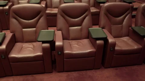 Empty cinema. Empty comfortable brown seats. Stock Footage 264297896