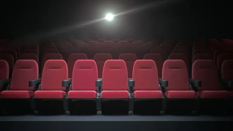 Empty Cinema Seats with Projector Playing - Eerie Atmosphere Stock Footage 237333621