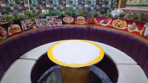 Empty Circular Seating In Fastfood Restaurant: Islamabad, Pakistan 4 Aug 2026 스톡 동영상 341450619
